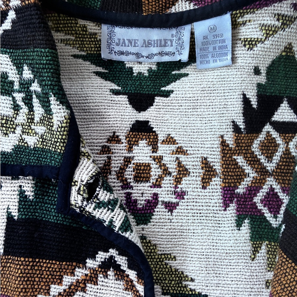 VTG 90s Jane Ashley Geometric Knit Southwestern Pattern Gobelin Weave Jacket (M) - Picture 2 of 6